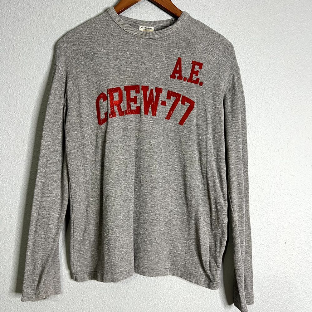 Vtg American Eagle Shirt Mens Small Gray Crewneck Casual Preppy Long Sleeve Logo